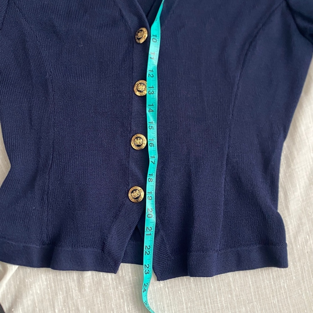 St. John Deep Blue Cardigan with Gold Buttons - Picture 8 of 8